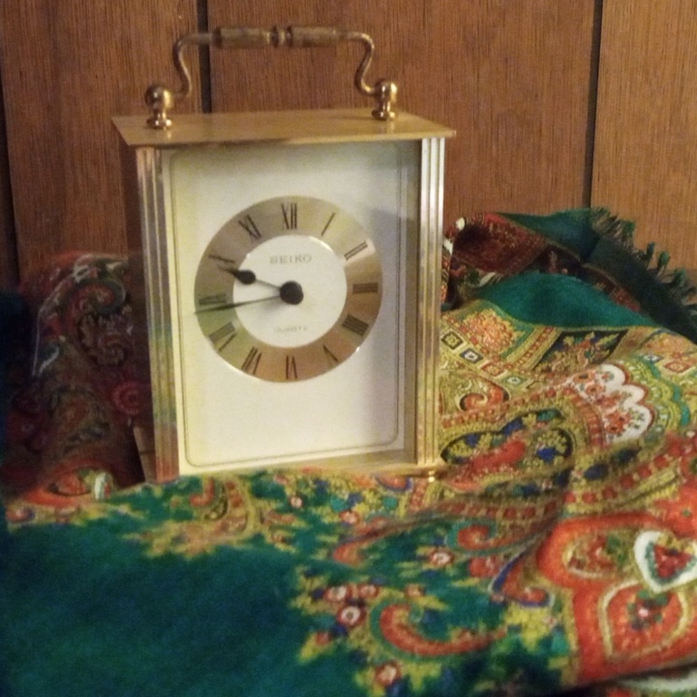 Seiko Gold Mantel Clock with White Face